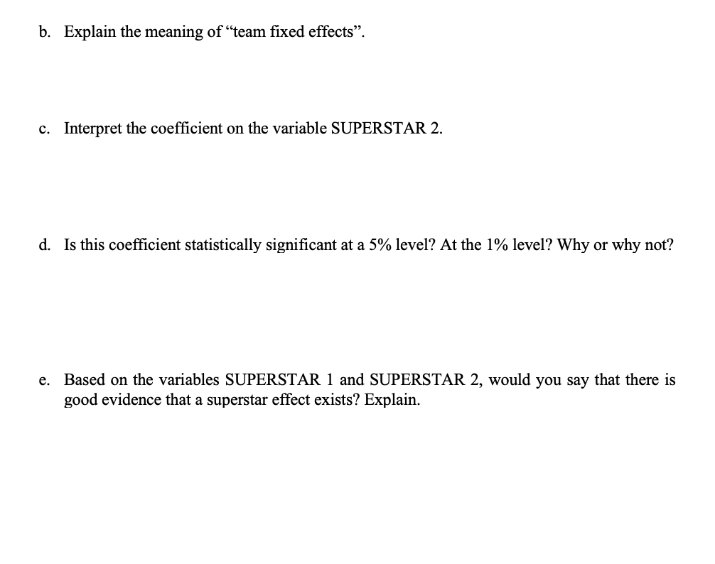 Solved Q2. In their paper titled “Superstar effect in sport