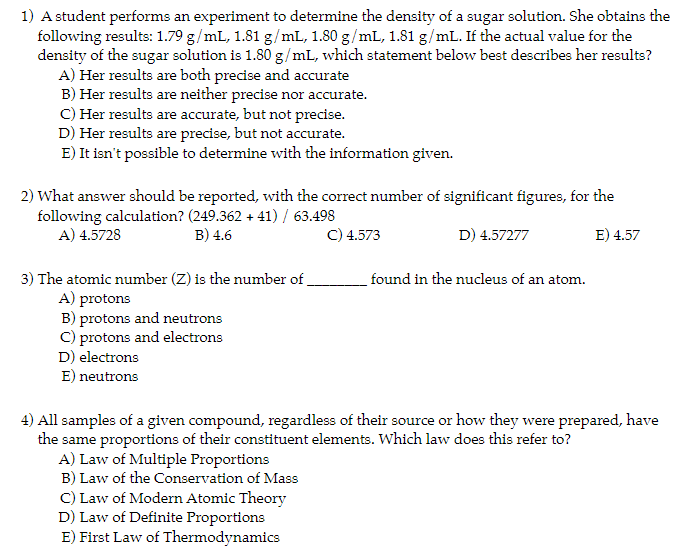 Solved 1) A student performs an experiment to determine the | Chegg.com