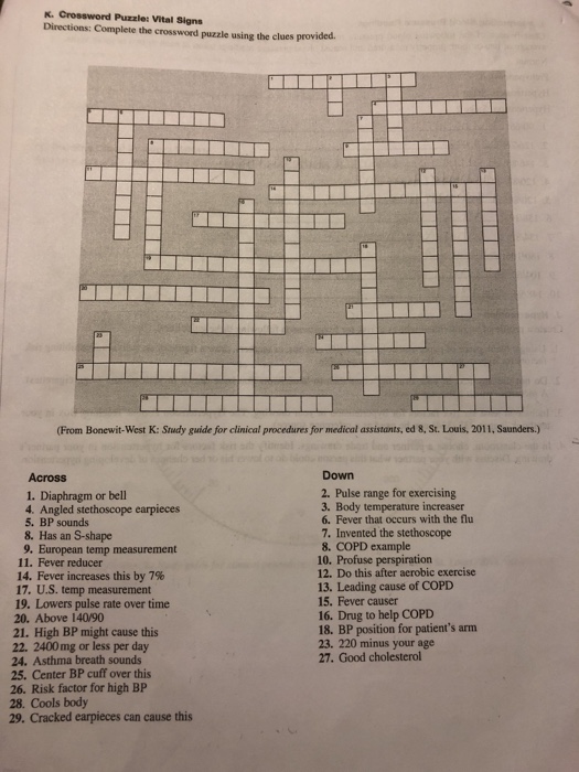 Solved K Crossword Puzzle: Vital Signs Directions: Complete Chegg com