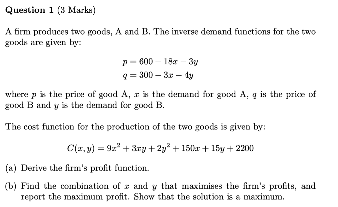 Solved A Firm Produces Two Goods, A And B. The Inverse | Chegg.com