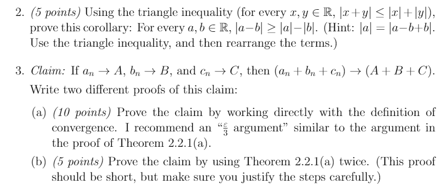 Solved 2. (5 Points) Using The Triangle Inequality (for | Chegg.com