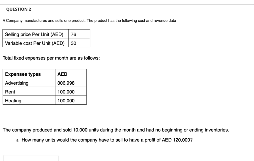 Solved QUESTION 2 A Company Manufactures And Sells One | Chegg.com