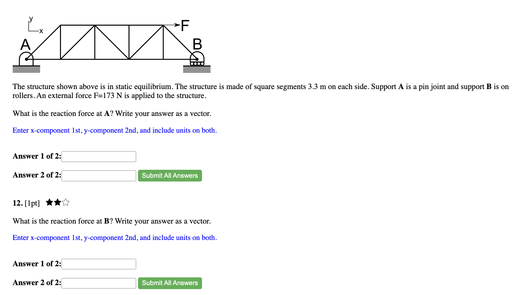 Solved The structure shown above is in static equilibrium. | Chegg.com