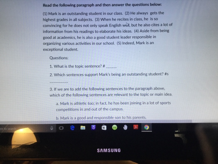 Solved Read the following paragraph and then answer the | Chegg.com