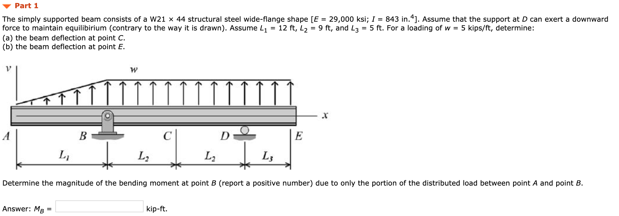 Part 1 The simply supported beam consists of a W21 x | Chegg.com