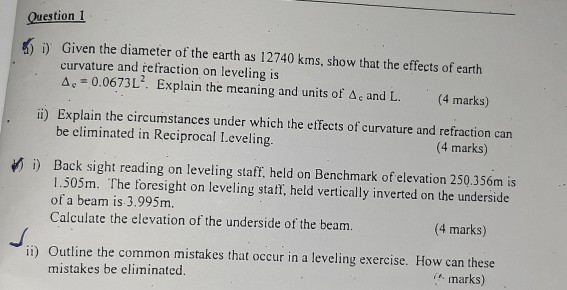 Solved Question 1 i) Given the diameter of the earth as | Chegg.com