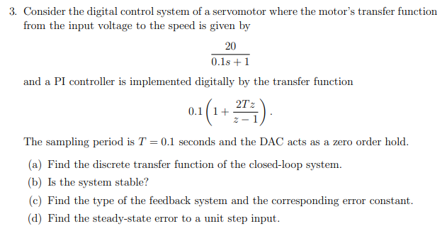 Solved 3. Consider the digital control system of a | Chegg.com