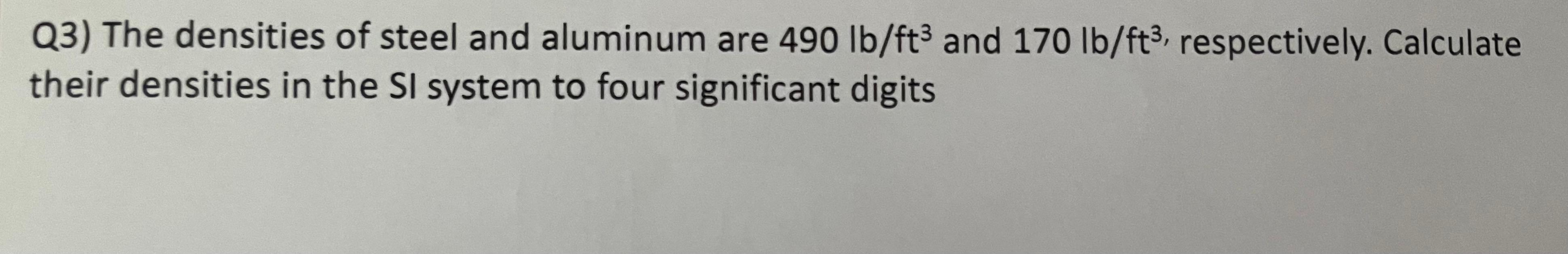 Solved Q3) The densities of steel and aluminum are 490 | Chegg.com