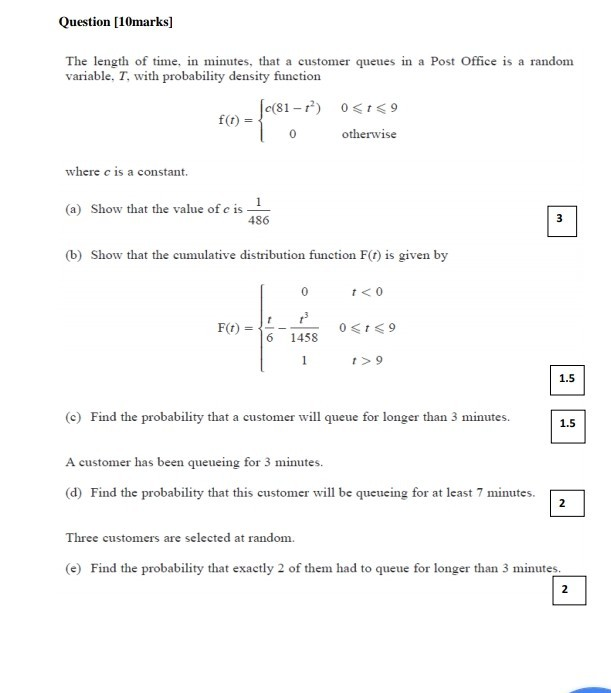 Solved Question [10marks] The length of time, in minutes, | Chegg.com