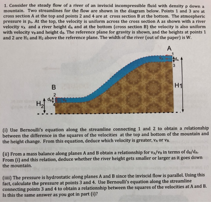 Solved 1. Consider the steady flow of a river of an inviscid | Chegg.com