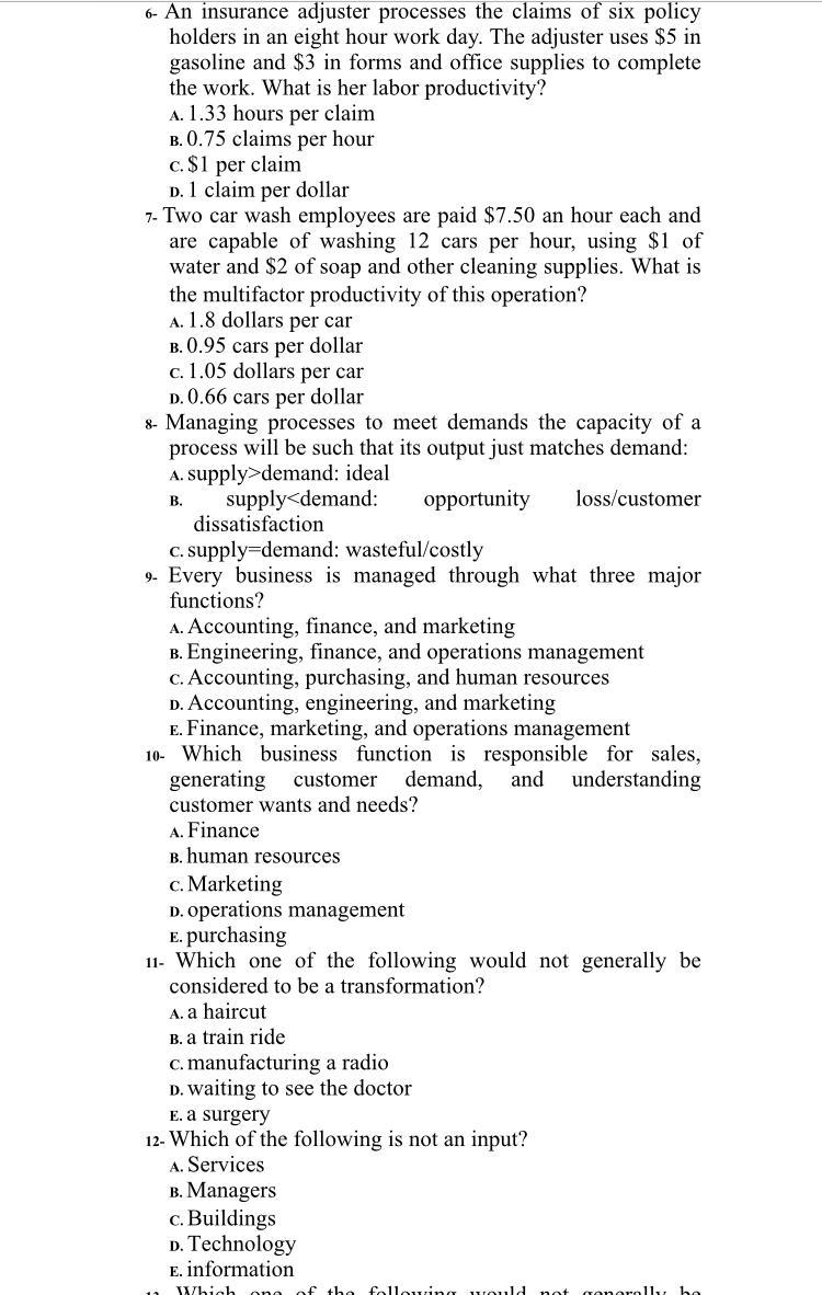 Solved 6- An insurance adjuster processes the claims of six | Chegg.com