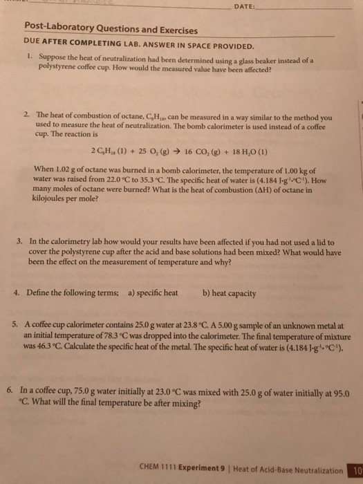 Solved DATE PostLaboratory Questions and Exercises DUE