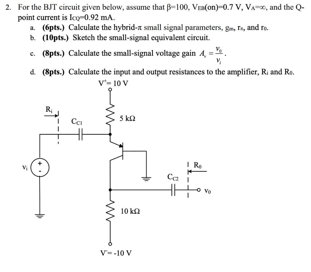 Solved 2. For the BJT circuit given below, assume that | Chegg.com