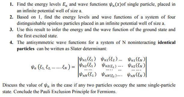 Solved 1. Find the energy levels en and wave functions | Chegg.com