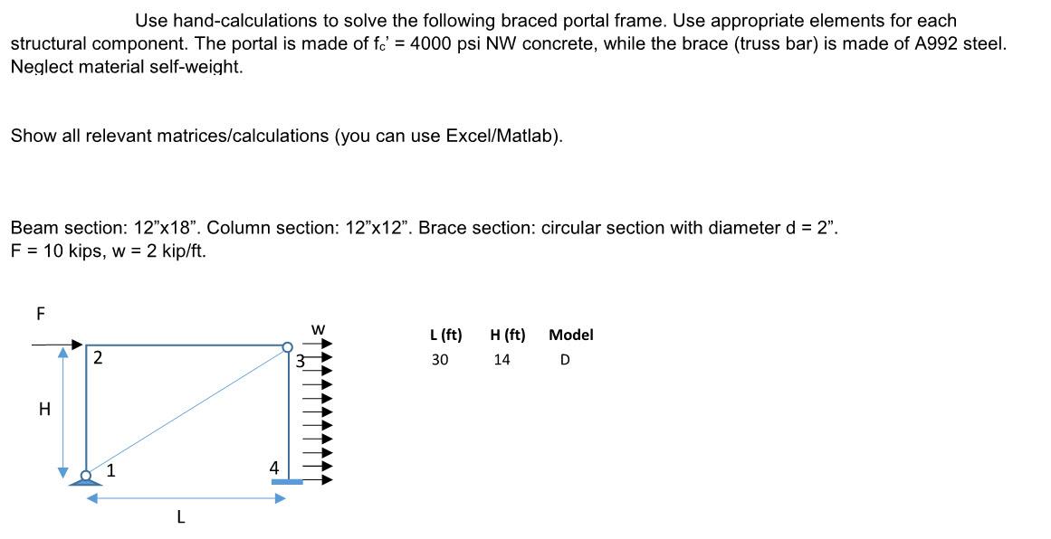 Solved Use hand-calculations to solve the following braced | Chegg.com