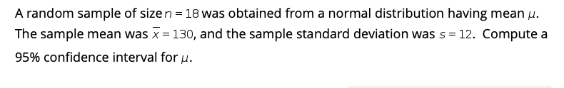 Solved A random sample of size n= 18 was obtained from a | Chegg.com