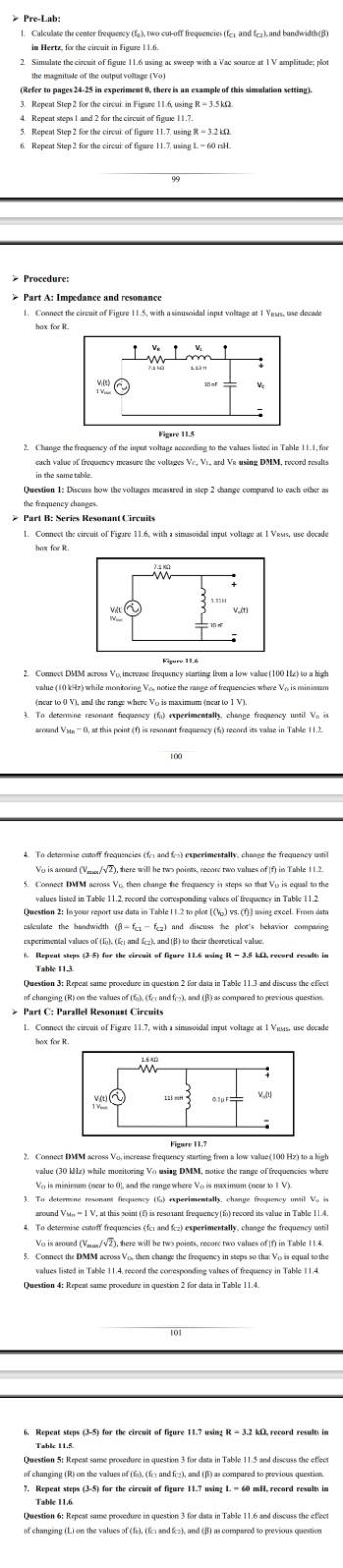 Pre-Lab: Calculate the center frequency twocut-off | Chegg.com