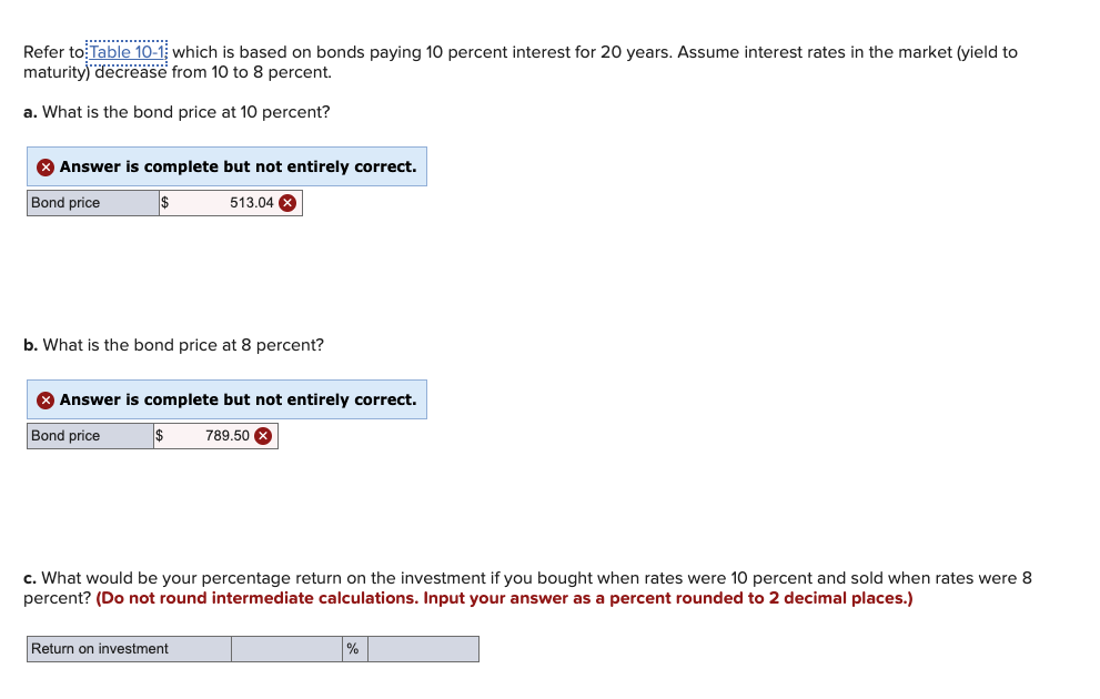 Solved Refer to Table 101, which is based on bonds paying