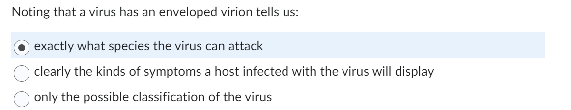 Solved Noting that a virus has an enveloped virion tells us: | Chegg.com