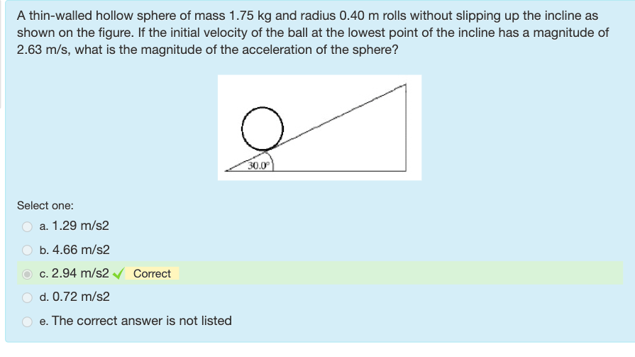 Solved A Thin Walled Hollow Sphere Of Mass 1 75 Kg And