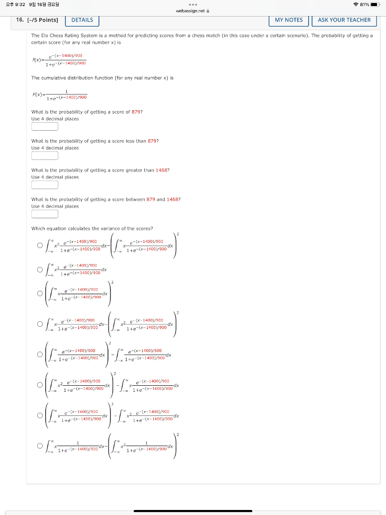 The Elo Chess Rating Systern is a method for predicting scores from a chess match (in this case under a certain scenario). Th