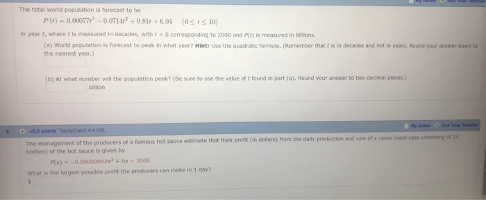 Solved The total world population is forecast to be | Chegg.com
