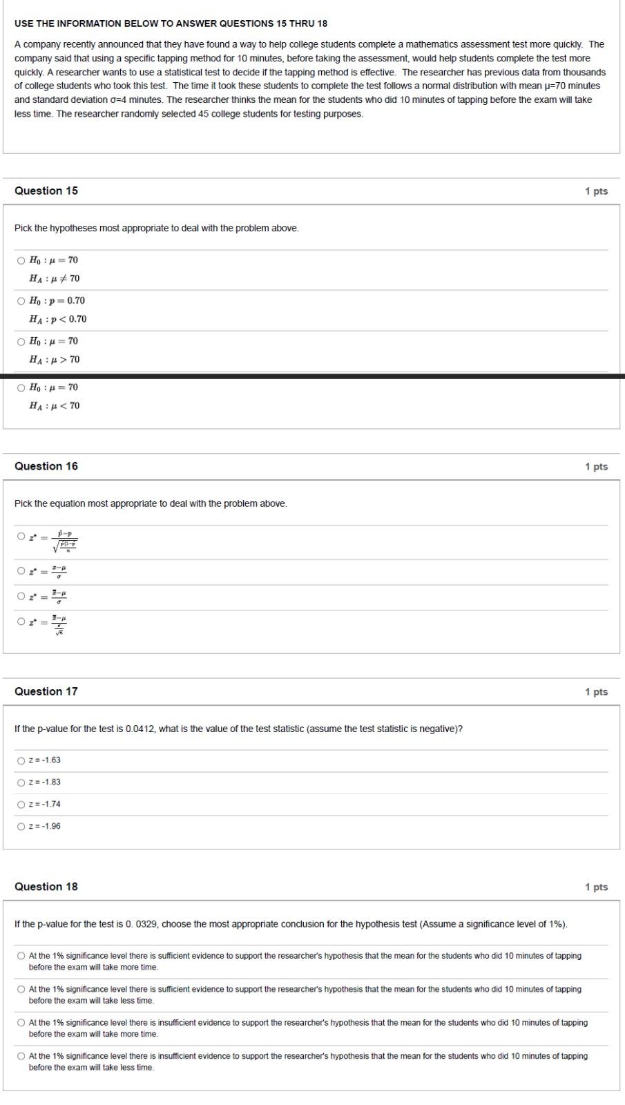 Solved USE THE INFORMATION BELOW TO ANSWER QUESTIONS 15 THRU | Chegg.com