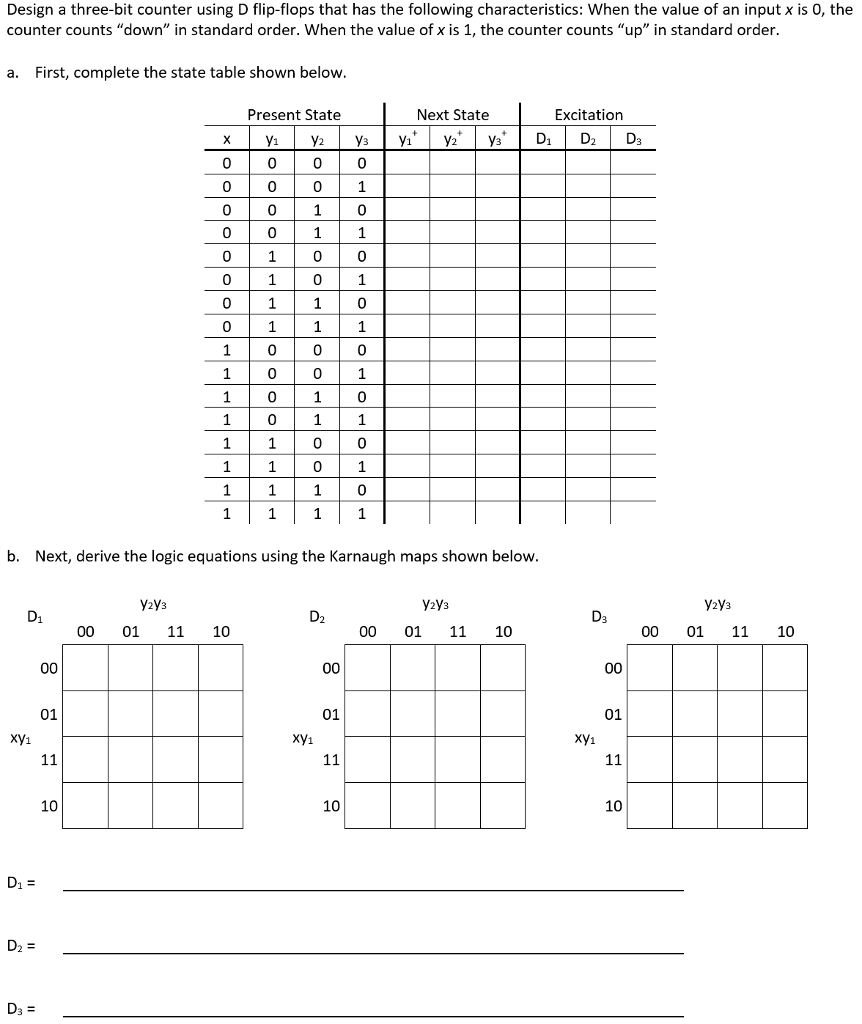 Solved Design a three-bit counter using D flip-flops that | Chegg.com