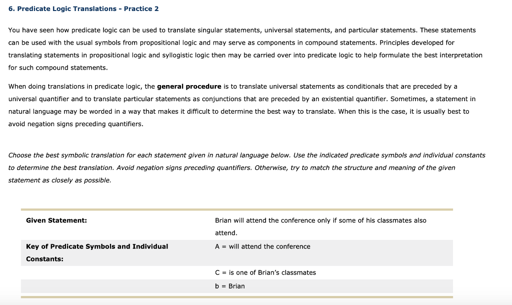 Solved 6. Predicate Logic Translations - Practice 2 You have | Chegg.com