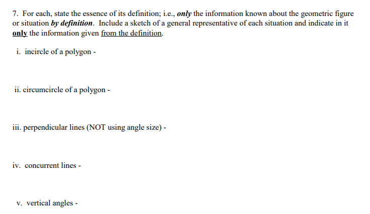 Solved 7. For each, state the essence of its definition; | Chegg.com