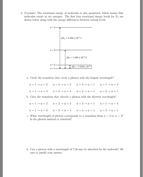 Solved 4. (9 points) The rotational energy of molecules is | Chegg.com