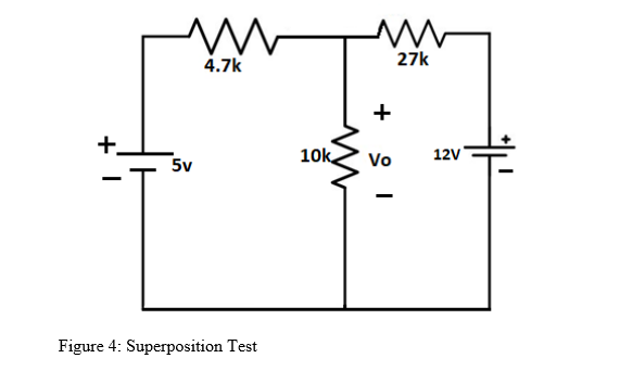 Solved 27k 4.7k 12V 10k Vo 5v Figure 4: Superposition Test | Chegg.com