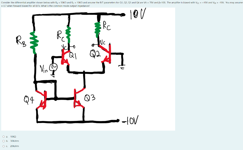 Solved Consider the differential amplifier shown below with | Chegg.com