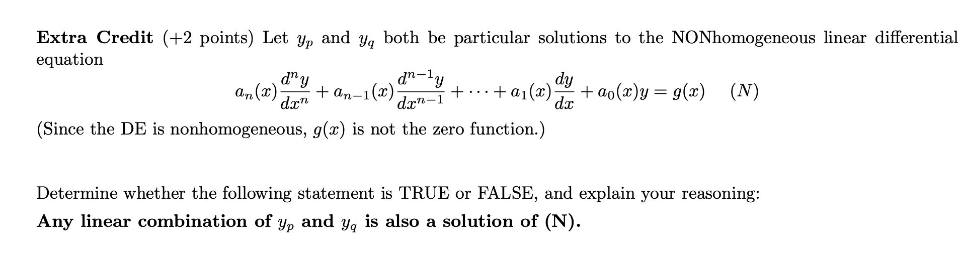 Solved Extra Credit (+2 points) Let Yp and yg both be | Chegg.com