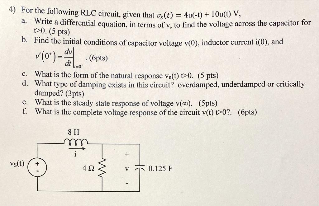 Solved 4) For the following RLC circuit, given that | Chegg.com