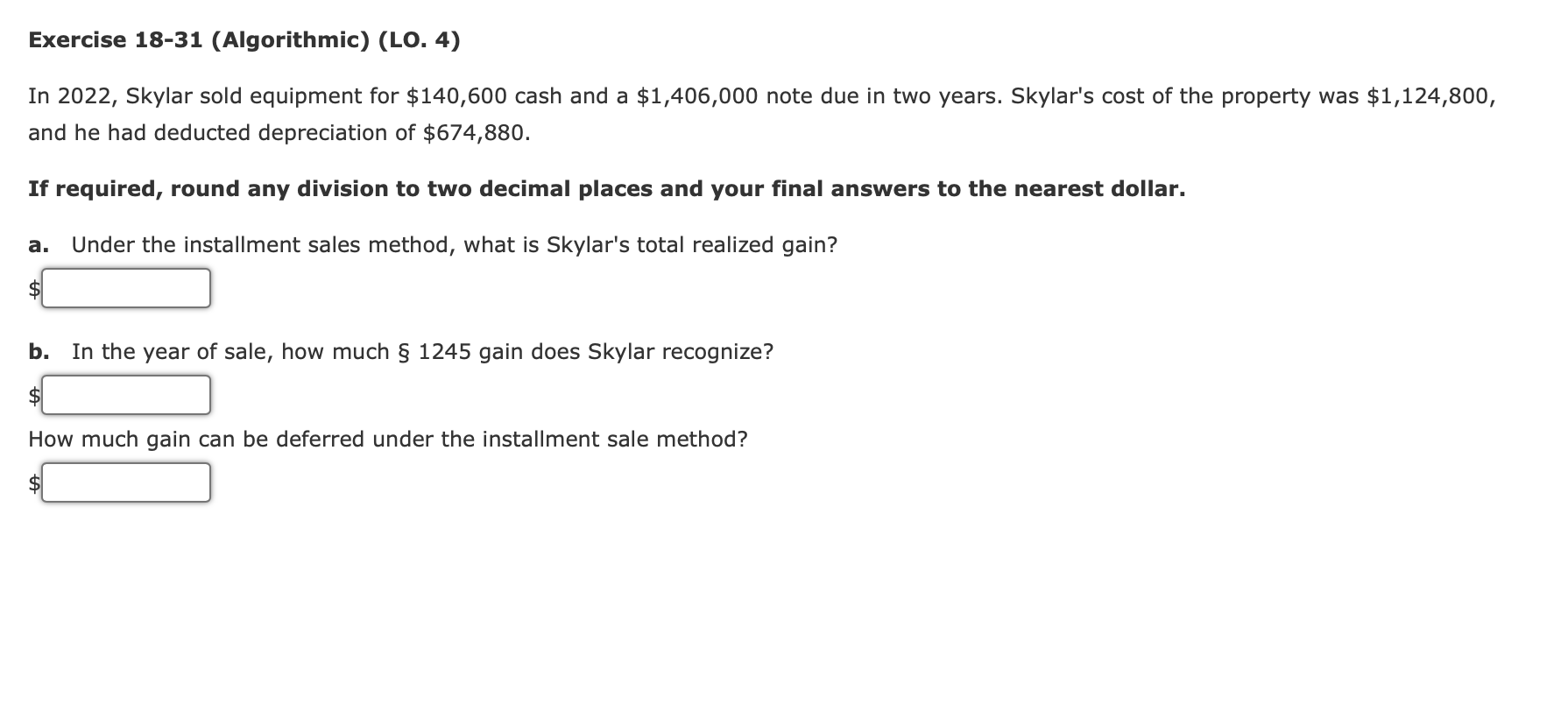 Solved Exercise 18-31 (Algorithmic) (LO. 4) In 2022, Skylar | Chegg.com