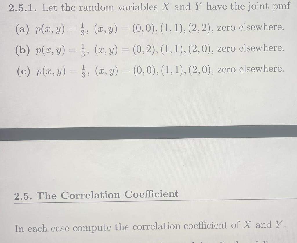 Solved 2.5.1. Let the random variables X and Y have the | Chegg.com