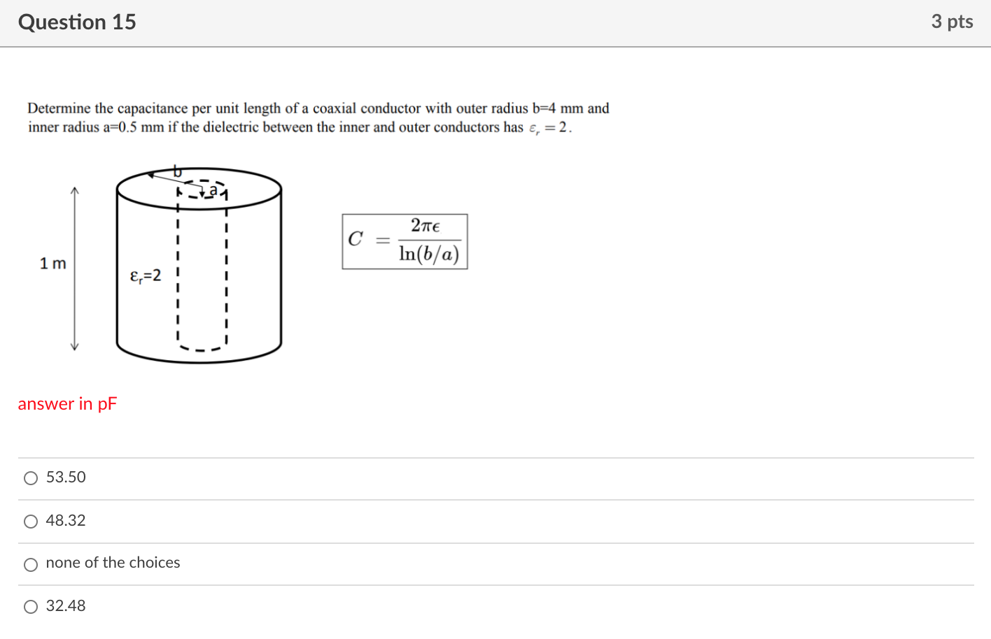 Solved Question 15 3 pts Determine the capacitance per unit | Chegg.com