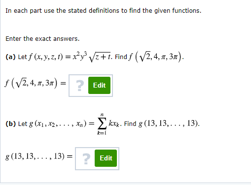 Solved In each part use the stated definitions to find the | Chegg.com