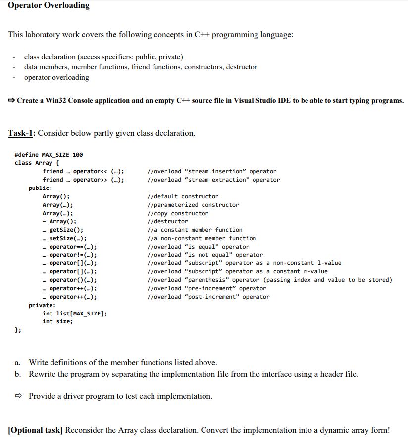 C++ code for Overloading Operators
