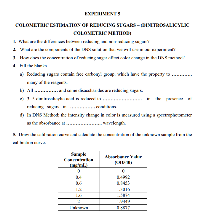 estimation of reducing sugars experiment