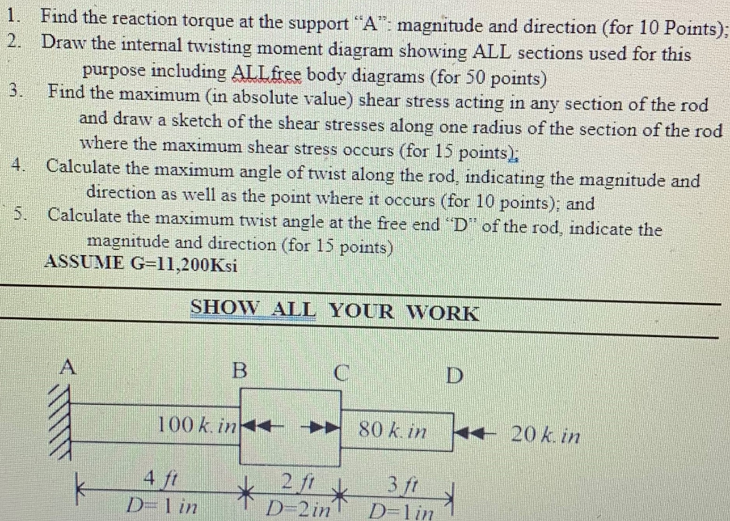 Solved 1. Find The Reaction Torque At The Support “A”: | Chegg.com