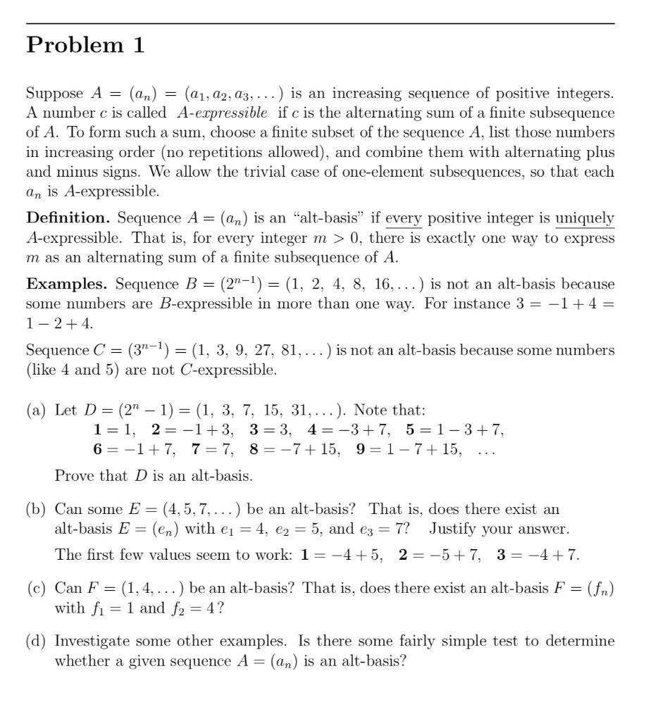 Solved Problem 1 Suppose A = (an) = (a1, 42, 43, ...) Is An | Chegg.com