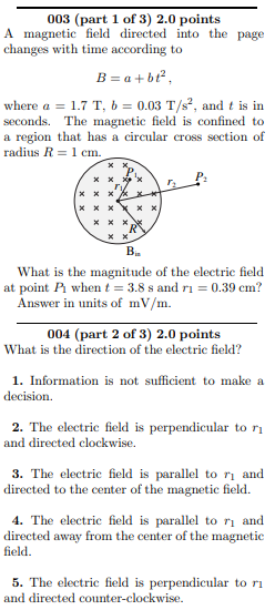 Solved 003 (part 1 of 3 ) 2.0 points A magnetic field | Chegg.com