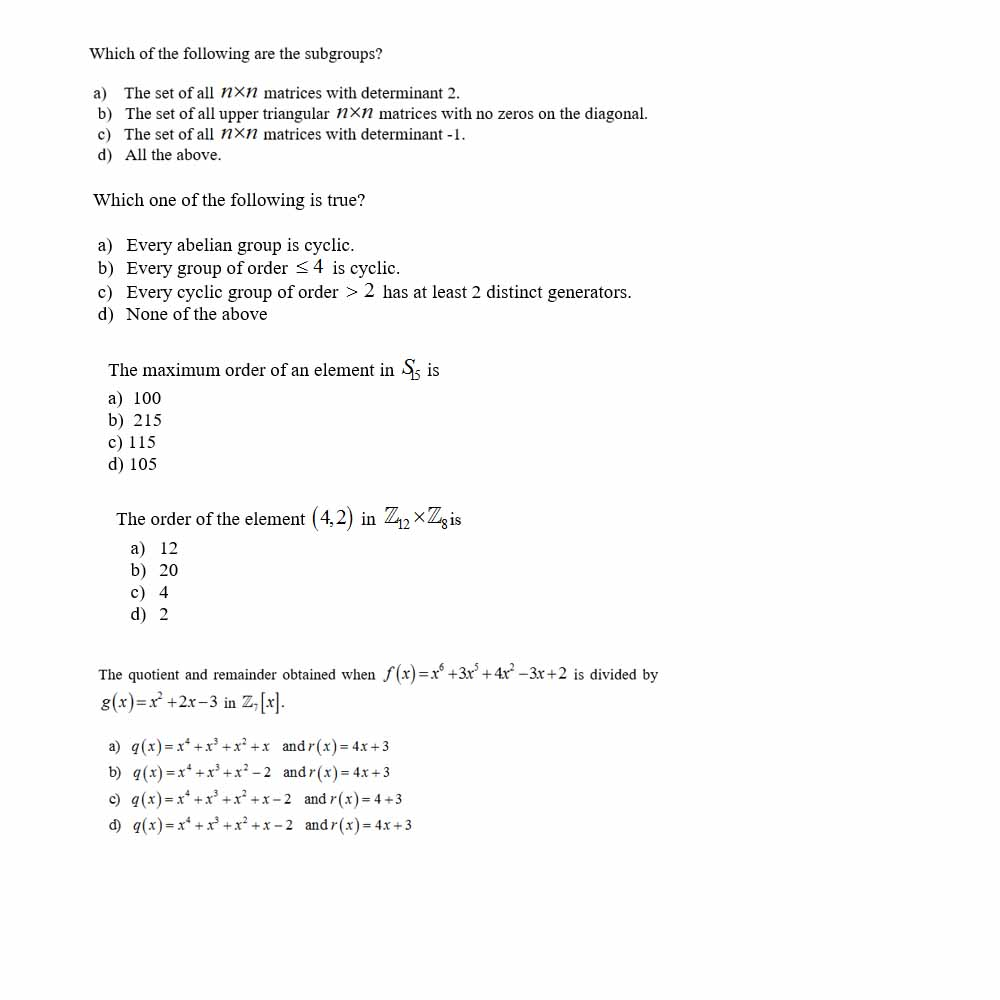 Solved Which of the following are the subgroups? a) The set | Chegg.com