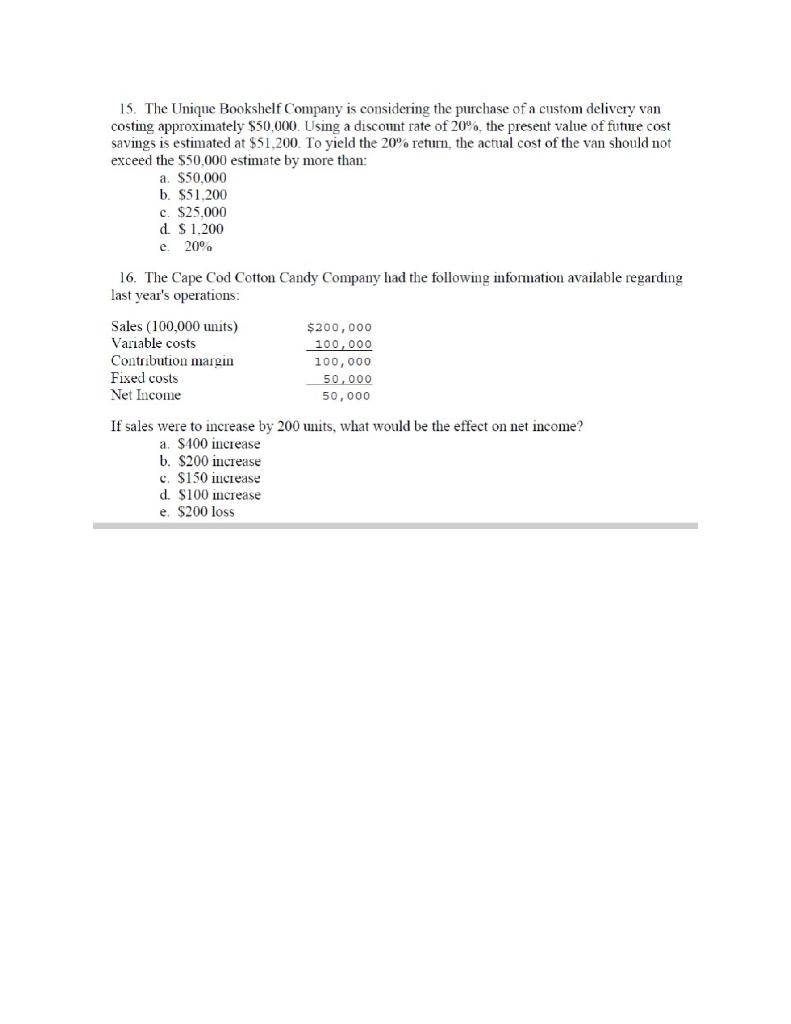 [Solved] 15. The Unique Bookshelf Company is considering