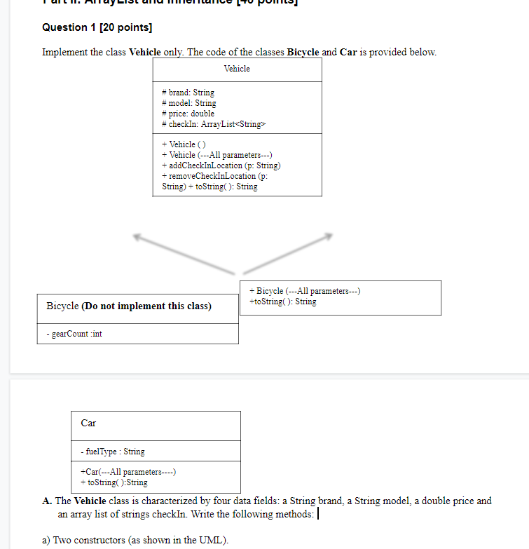 Solved Question 1 (20 points] Implement the class Vehicle | Chegg.com