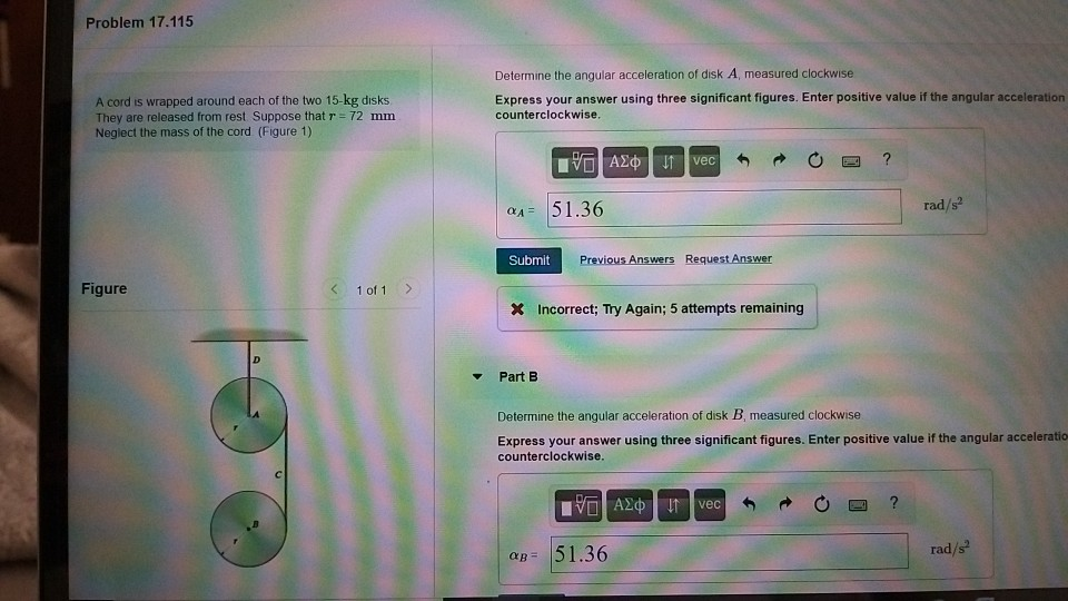 Solved Problem 17.115 Determine the angular acceleration of | Chegg.com