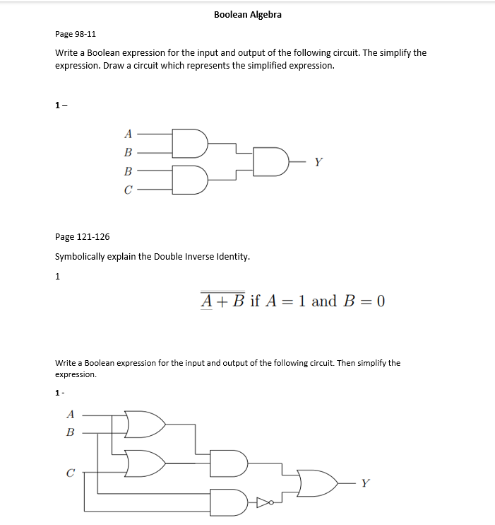 Solved Boolean Algebra Page 98-11 Write a Boolean expression | Chegg.com