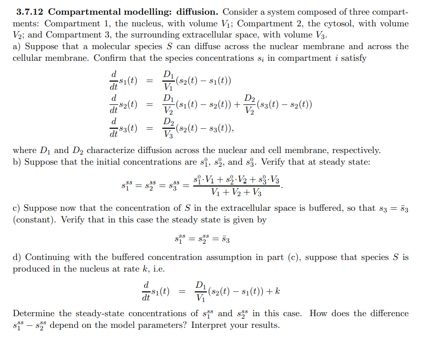 3.7.12 Compartmental modelling: diffusion. Consider a | Chegg.com